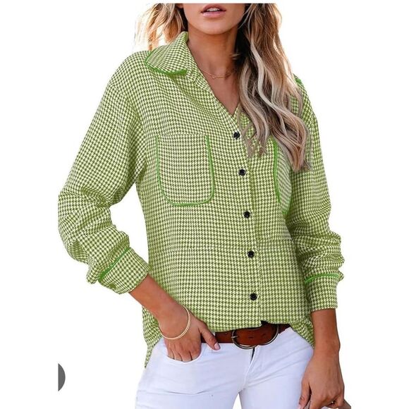 NEW Houndstooth Shacket Jacket Long Sleeve Button Down Shirt XL - Picture 2 of 5